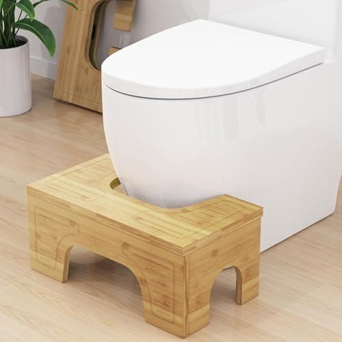 Foldable Toilet Stool Squat for Adults and Kids, 7" & 9" Adjustable Heights Bamboo Flip Poop Stool with Anti-Slip Layer for Bathroom - Improve Squatting Posture[No Installation Required] - Image 1