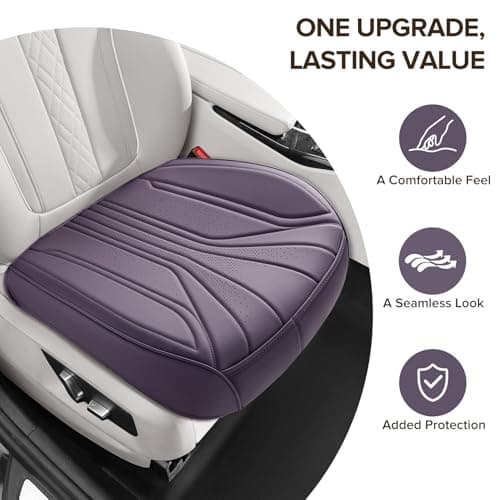 EQUIDEVDY 2 Pack Leather Bottom Car Seat Covers,Front Seat Covers for Cars,Driver Car Seat Cover,Luxury Faux Leather Seat Protectors,Full Wrap,Waterproof,for Most Vehicles,Sedan,SUV,Truck (Purple) - Thumbnail 3