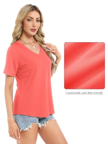 Womens Short Sleeve Tops T Shirts Summer T Shirts V Neck Dressy Casual - Thumbnail 4