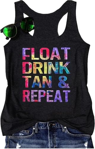 DADSHERO Float Drink Tan Repeat Tank Top Women Graphic Tank Top 2025 Hawaii Beaches Tanks Vest Summer Loose Racerback Tank Cami(BBlack12,XL) - Image 1