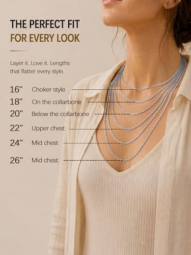 Andsion 925 Sterling Silver Chain Necklace for Women, Silver Necklace Chain for Women, 1.5mm Dainty Non Tarnish & Hypoallergenic Rope Chain Women's Chain Necklaces 16 Inch - Thumbnail 4