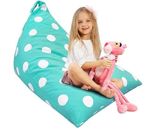 Aubliss Stuffed Animal Storage Bean Bag Chair Cover, 50"x 35" Extra Large Bean Bags for Kids & Adults, Beanbag Toy Storage for Boys Girls - Premium Cotton Canvas Aqua Dot - Image 1