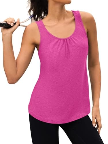 3rd hill Workout Tank Tops for Women Racerback Sleeveless Yoga Top Loose Fit Gym Shirt Running Athletic Tanks Rose Red XXL - Thumbnail 2