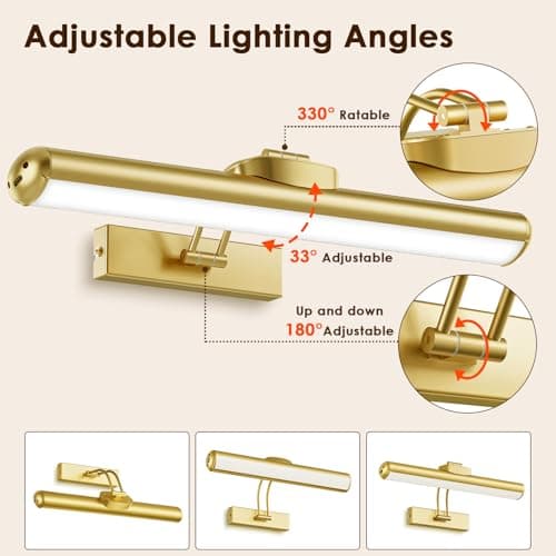 Picture Light for Wall with Remote, Wireless Battery Operated Wall Lights with 3 Colors Dimmable & Timer, 12.6" Rechargeable Metal Wall Sconce for Living Room, Artwork Gallery Display, Gold 1Pack - Thumbnail 3