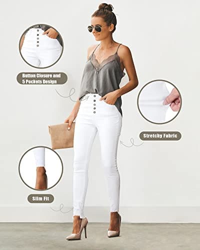 POTILI Women's High Waisted Jeans for Women Distressed Ripped Jeans Butt Lifting Skinny Stretch Denim Pants White Size 12 - Thumbnail 5