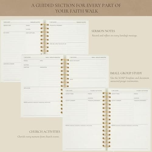 Church Notes Journal - Christian Notebook, Guided 5-in-1 System with Bonus Bible Tabs for Sermon Notes, Small Group (SOAP) & Church Activities, Spiral Bound Linen Hardcover, Christian Gift Idea - Thumbnail 3