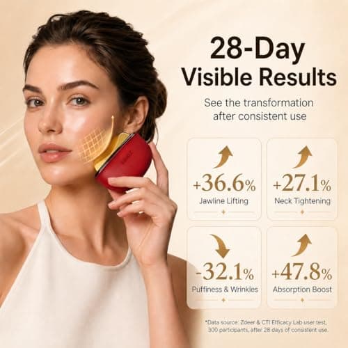 ZDEER GS5 Electric Heated Gua Sha Kit, Red Light Face Massager Tool, Red - Thumbnail 3