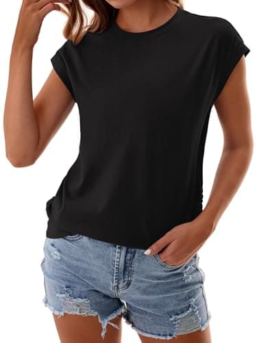 GKBK Womens Summer Tops Ruched Cap Short Sleeve Tshirts Business Fashion Trendy Clothes Outfits Coral M - Thumbnail 4