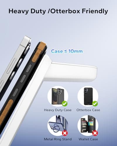 Eddibox 3 in 1 Charging Station for Samsung for Thick Cases of 10MM/Otterbox/Heavy Duty, Wireless Charger for Samsung Galaxy S26 Ultra/S25/S24, Phone Charger Stand for Galaxy Watch and Buds(White) - Thumbnail 2