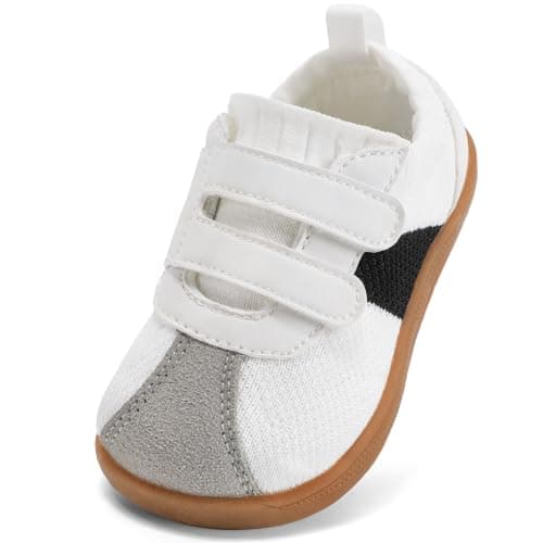 STQ Toddler Boys Shoes Wide Toe Box Barefoot Shoes Boy Sneakers Kids Tennis Shoe Preschool Breathable Non Slip Flexible Lightweight Comfortable Walking Running Gym Classic White Black Toddler Size 10 - Image 1