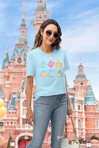 MNLYBABY Magical Shirt for Women Princess Dress Graphic T Shirt Women Funny Family Holiday Vacation Tee Tops B-Blue - Thumbnail 4
