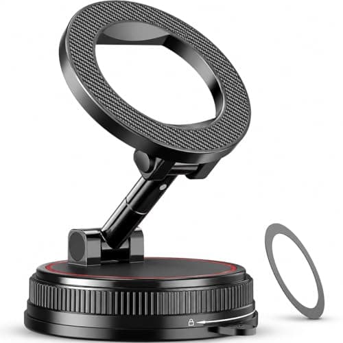 Magnetic Car Phone Holder Mount, Compatible with MagSafe, 108LBS Vacuum Suction Car Mount, 3000gf Magnetic Hold, 360° Adjustable Foldable Dashboard Windshield Phone Mount for iPhone 17-12 & Android - Image 1