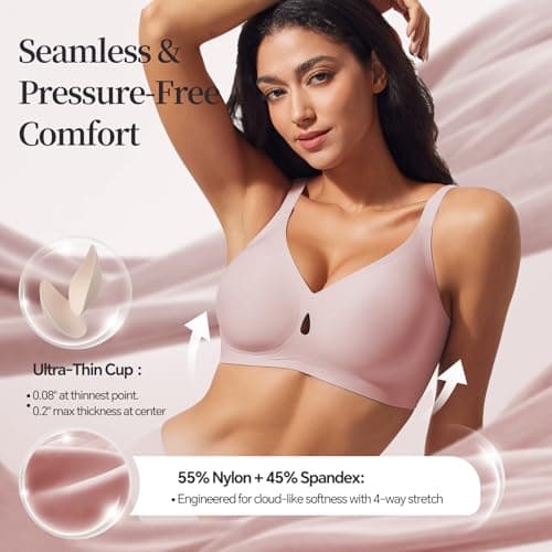 UIMERO Jelly Bras for Women Wireless Womens Bras No Underwire Supportive Comfortable Everyday Seamless Tshirt Bra Pink - Thumbnail 2