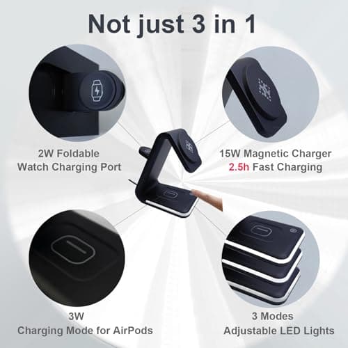 Yukrilt Magnetic Wireless Charger, 3 in 1 Charging Station with Nightlight, for Apple Magsafe iPhone 16/15/14/13/12, iWatch Series, AirPods Charger Stand(15W Adapter) - Thumbnail 5