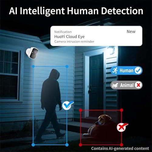 Wireless Security Camera, WiFi Battery Powered Camera with 3MP Pixel, AI Motion Detection, 2-Way Talk, Spotlight, Siren, IP65, Cloud/Up to 256G SD Storage (Provide SD Card About 180 Days of Storage) - Thumbnail 5