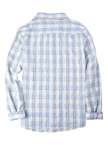 BAYAMO Men's Button-Down Plaid Shirts Casual Long Sleeve Cotton Linen Shirts for Men Fashion Business Shirt Blue L - Thumbnail 5