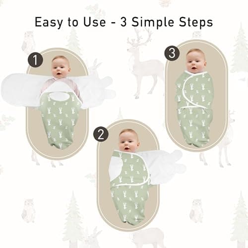 GLLQUEN BABY Swaddles for Newborns Organic Cotton, Soft Baby Swaddles 0-3 Months, Womb-Like Sleep Sack Wrap Nursery Swaddling Blankets Green Forest Deer - Thumbnail 6