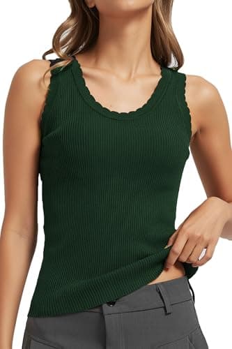 Orolay Slim Fit Scalloped Scoop Neck Tank Top Women Ribbed Sleeveless Wide Strap Knit Cami Casual Shirt - Image 1