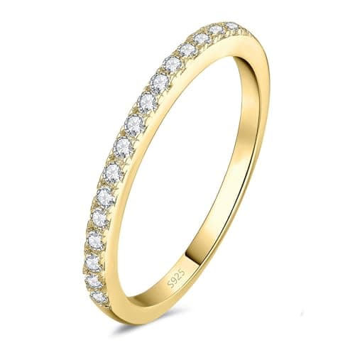 HYLYLEED Moissanite Wedding Bands for Women Gold Plated Solid 925 Sterling Silver D Color VVS1 Simulated Diamond Stackable Ring Eternity Rings, Glod Plated, Size 9 - Image 1