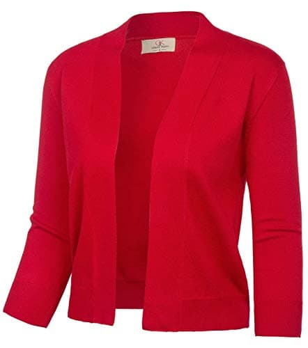 GRACE KARIN Women's 3/4 Sleeve Red Knit Cropped Cardigan Sweaters Open Front Bolero Shrugs Sweater Tops L - Image 1