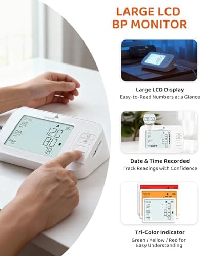 Blood Pressure Monitors for Home Use, Clinically Accurate Blood Pressure Machine, XL Blood Pressure Cuff, Irregular Detection, Large LCD 3-Color Display, Dual User, Voice Broadcast, Rechargeable - Thumbnail 6