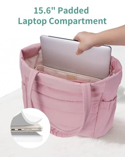 WANDF Work Tote Bag for Women, Puffy 15.6 inch Laptop Bag with Cup Holder, Quilted Handbag Travel Gym Bag for Nurse Teacher - Thumbnail 4