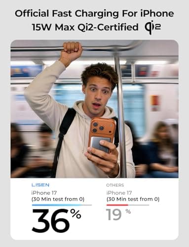 LISEN [0.3'' Ultra Slim [Qi2 15W Max] for MagSafe Battery Pack,5000mAh MagSafe Power Bank Wireless,Travel Essentials Portable Charger,Magnetic Power Bank for iPhone 17 Pro Max Plus Air 16 15 14 13 12 - Thumbnail 2