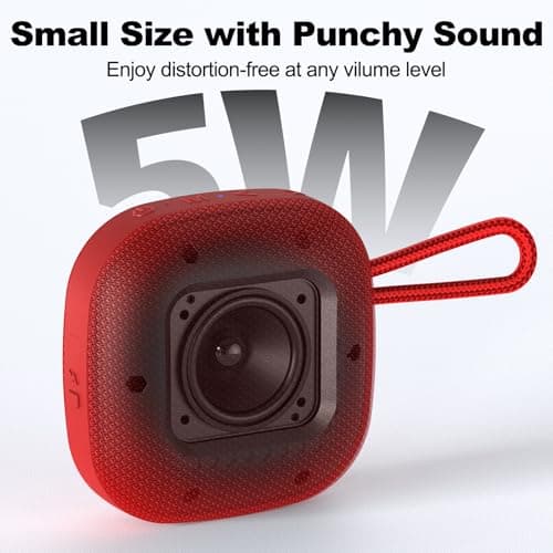 Bobtot Portable Bluetooth Speakers Wireless - IPX7 Waterproof Shower Speaker with 16 Hours Playtime, Loud Stereo Sound, TWS, Built-in Mic, Mini Size with Lanyard to Carry, Red - Thumbnail 2
