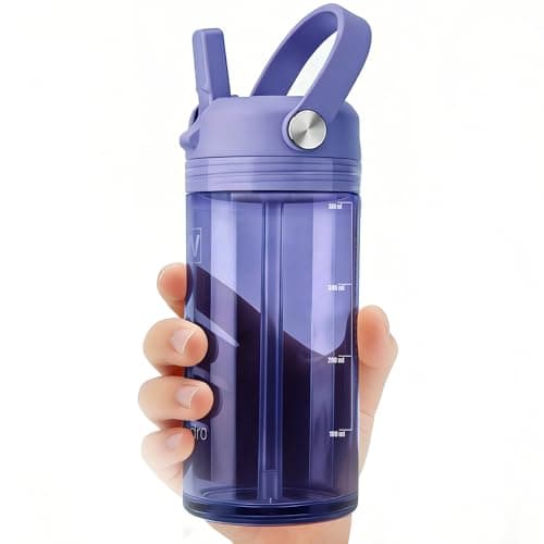 wawahydro 12oz Kids Water Bottle, BPA Free Thick Tritan Plastic Reusable, Clear Water Bottle with Straw, Leakproof Lid, Dishwasher Safe, Boy girl for School,Travel Purple - Image 1
