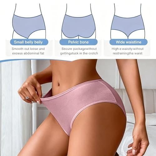 NESBRE Womens Briefs Cotton Underwear Multipacks High Waisted Full Coverage Women's Hipster Panties Ladies Cotton Briefs for Work, Yoga & Sleep 6-Pack - Thumbnail 4