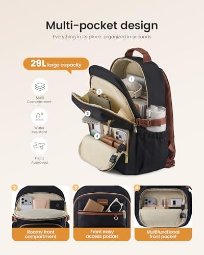 LOVEVOOK Laptop Backpack for Women, 15.6 Inch Travel Backpack with Giant Tumbler Holder Pocket, Multi-Pocket College School Bookbag Purse, Water-Resistant Work Daypack for Teacher Nurse - Thumbnail 3
