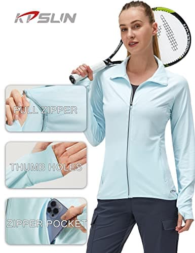Women's UPF 50+ UV Sun Protection Clothing Long Sleeve Athletic Hiking Shirts Lightweight SPF Zip Up Outdoor Jacket (Blue,M) - Thumbnail 5