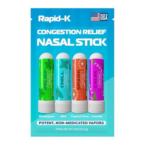 Rapid-K Nasal Sticks (4 Pack) – Nasal Inhaler Stick for Allergy Support, Sinus Relief, Focus Boost – Menthol Vapor Inhalers with Essential Oils (Mint, Lavender, Tropical, Wintermint) - Image 1