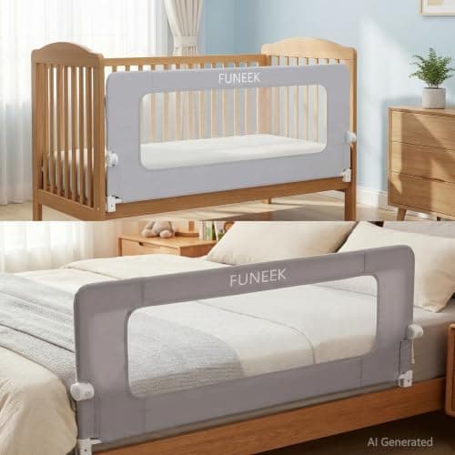FUNEEK Bed Rail for Toddlers, 59" L Swing Down Crib Rail, Bed Guard Rail for King Size Beds, Twin, Full, Queen,with Reinforced Anchor Safety System - Thumbnail 2