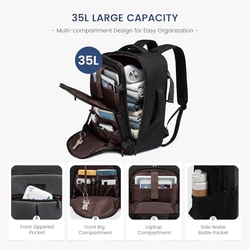 LOVEVOOK Travel Laptop Backpack for Men, 40L Large Carry On Backpack Personal Item Size, Airline Approved Waterproof Bookbag with 2 Packing Cubes Fits 15.6" Laptop - Thumbnail 3