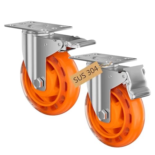 TESUMI 4" Inch Stainless Steel Caster Wheels Maintenance-Free SUS 304 Washable Heavy Duty Casters Total Lock Brake Anti-Corrosion Waterproof Caster Wheels for Restaurants, Labs, Hospitals-2 Packs - Image 1