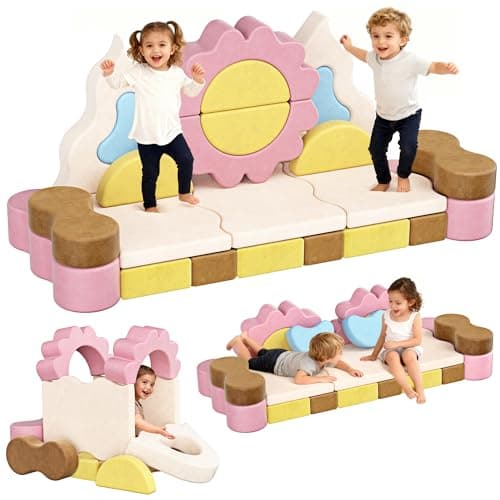 CoziBB 23Pcs Modular Kids Play Couch, Toddler Couch with Convertible and Multifunctional Foam for Inspiring Child Creativity, Kids Couch for Playroom Bedroom - Flower Theme - Image 1