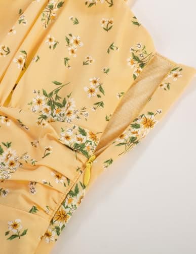 Belle Poque Yellow Floral Baby Shower Dresses for Women 2025 Midi Bridal Shower Prom Tea Cocktail Party Dress X-Large - Thumbnail 2
