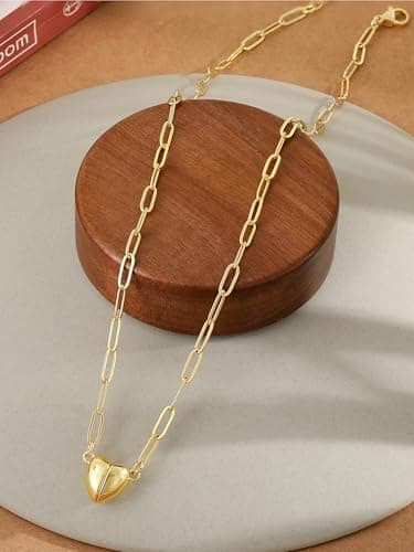 CTEEGN 14K Gold Heart Necklaces for Women, Magnetic Heart Necklace, Dainty Paperclip Chain with Easy-On Magnetic Clasp, Non Tarnish Bubble Heart Pendant, Tiny Everyday New Beginnings Gift for Her - Thumbnail 6