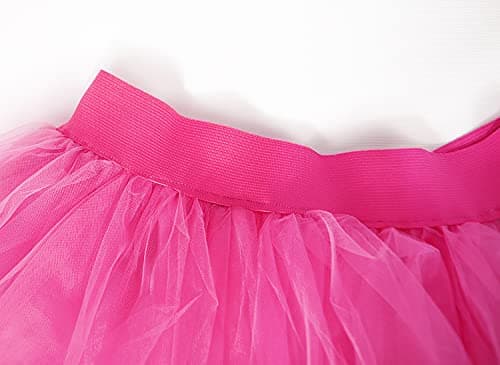 Bellady Women Mesh Tulle High Low High Waist Tutu Princess Wedding Skirt,Fuchsia - Thumbnail 6