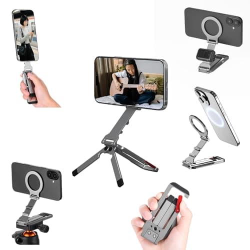 Flymile Magnetic Phone Tripod Stand for iPhone, Aluminium Lock Mini Tripod with Arca-Swiss, for MagSafe Smartphone Holder Quick Mount with 1/4'' Screw Hole and Cold Shoe for iPhone 17 16 15 14 13 12 - Image 1