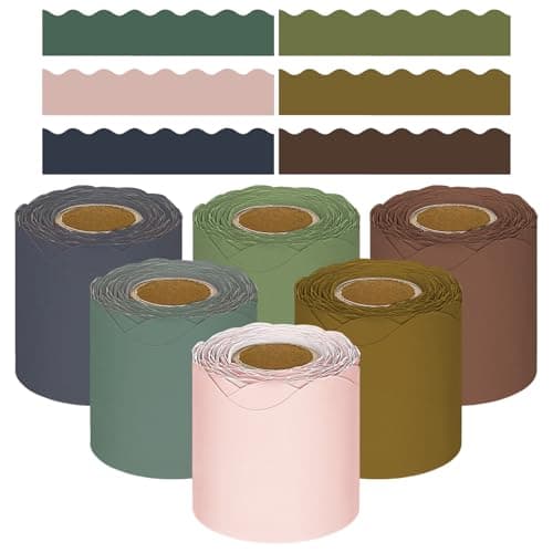6 Rolls 240 Feet Scalloped Bulletin Board Borders Bulletin Board Trim for Classroom Decoration, 6 Assorted Colors
