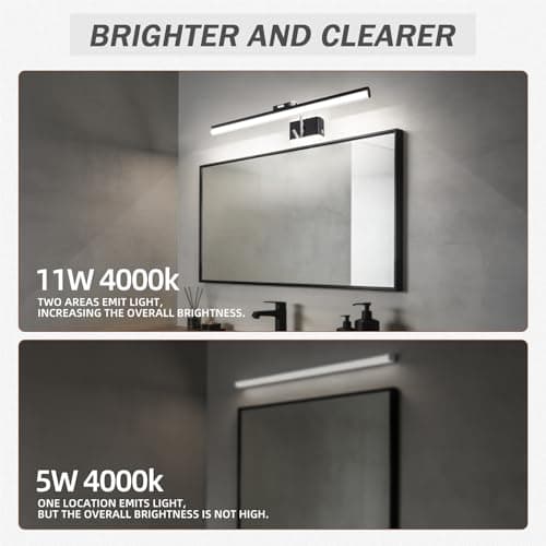 TYhogar Modern Bathroom Light Fixtures 23 inch Led Vanity Lights,11W,Rotatable,Black BAR Bathroom Lighting fixtures Over Mirror,4000K Daylight Dimming Wall Light Fixtures for Bedroom - Thumbnail 5