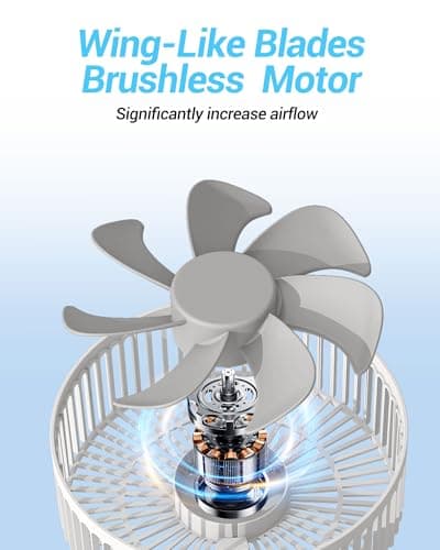 KASYDoFF Desk Fan, 8-Inch Oscillating Portable Fan Rechargeable, 24H Run, 90° Rotate Small Fan for Bedroom, 4 Speeds＆8H Timer Quiet Mini Travel Fan, Battery Powered USB Fans for Office＆Home, White - Thumbnail 6