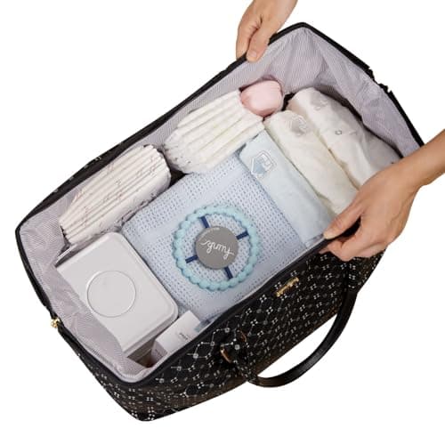 Sunveno Mommy Bag for Hospital, Large Maternity Weekender for Labor and Delivery, Stylish Travel Tote with Organizer Pouches & Changing Pad, Overnight Bag for Mom and Baby Essentials, Black Classic - Thumbnail 5