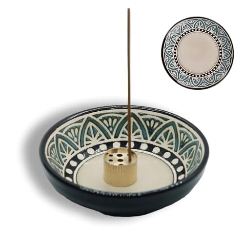 Pddyier Ceramic Incense Burner Holder for Sticks, Handmade Small Incense Cone Holder for Coil, Sage Cones, Ash Catcher, Smudge Bowl for Yoga Meditation Room Décor - Image 1