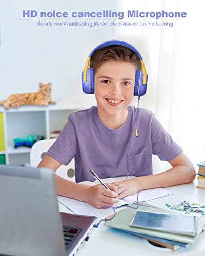 Kids Headphones Wired with Microphone for ipad Computer Laptop for Boys Girls Volume Limit Foldable Over Ear Headset for School 3.5mm Jack - Thumbnail 6