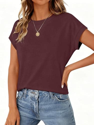 Brown Tops for Women Crop Tops Cap Sleeve T Shirt Cotton Crewneck T Shirts for Women Loose Fit 2026 - Image 1