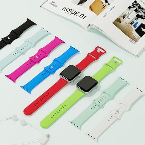 Sport Band Compatible with Apple Watch Bands 40mm 38mm 41mm 42mm 44mm 45mm 49mm for Women Men,Soft Silicone Waterproof Replacement Strap for Apple Watch Series 11 10 9 8 7 6 5 4 Ultra 3 2 1 SE - Thumbnail 2