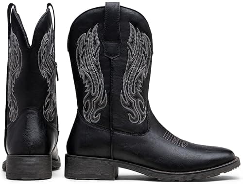 Jousen Cowboy Boots for Men Western Boot Square Toe Boots for Men (AMY8420 silkyblackpu 09.5) - Thumbnail 4